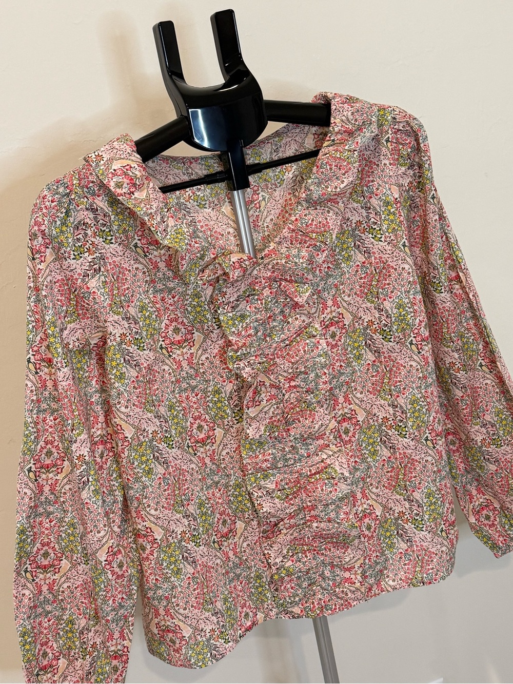 Talbots Women’s Large Floral Paisley Ruffle Blouse Pink 100% Cotton Long Sleeve - Picture 4 of 10